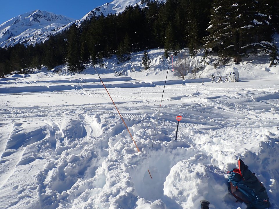 Digging a snow pit to study the snowpack