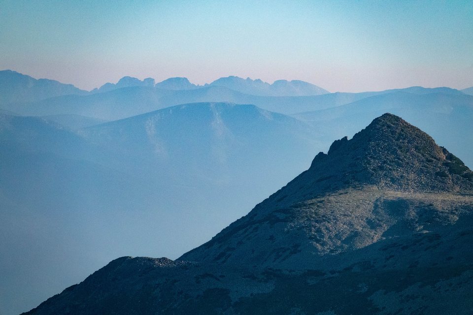 Layers of Pirin ridges at dusk